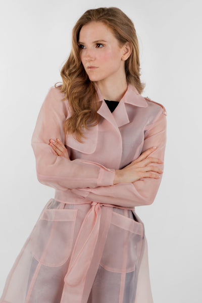 Pink sheer top trench coat