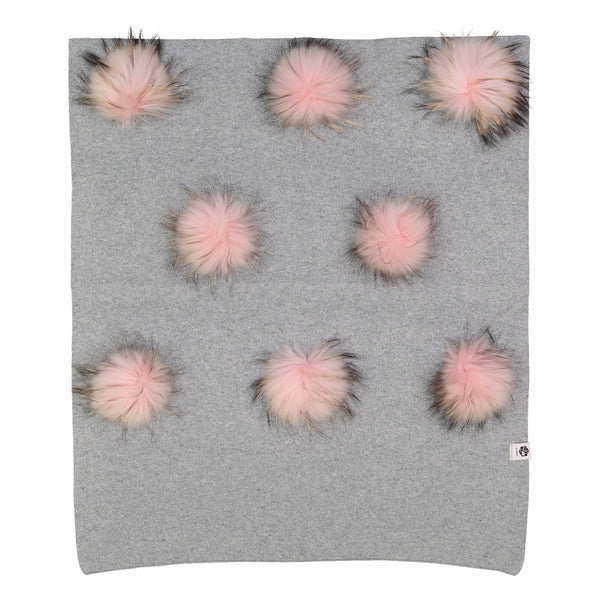 HALF KNIT CASHMERE OVERLAY WITH 8 DETACHABLE RACCOON FUR POMS - Ruti Horn, BABY