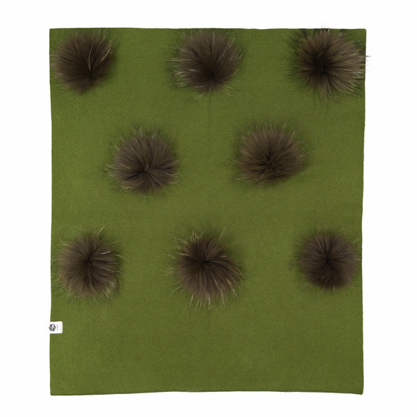 HALF KNIT CASHMERE OVERLAY WITH 8 DETACHABLE RACCOON FUR POMS - Ruti Horn, BABY