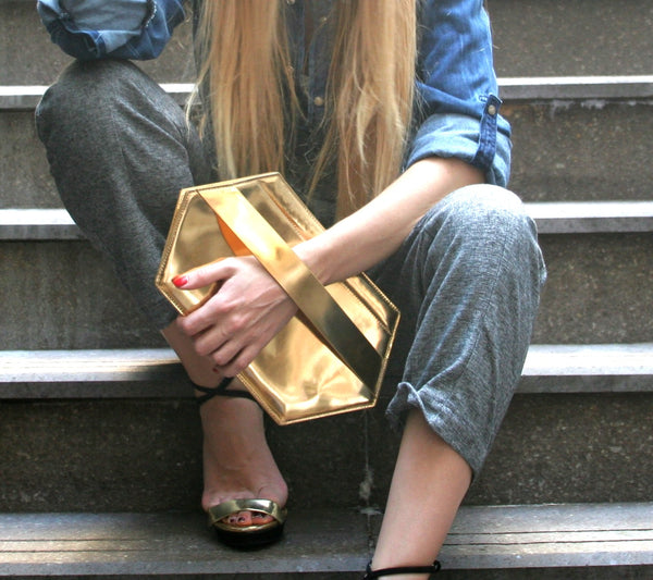 MIRRORED LEATHER CLUTCH